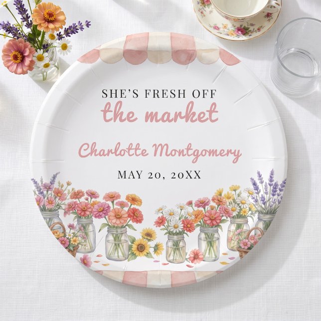 Frische Sonnenblumen mit gestreifter Markise Pappteller (Fresh Off The Market Striped Awning Sunflowers Paper Plates)