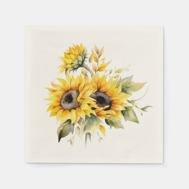 Frische Sonnenblumen: Personalisierte HochzeitsNap Serviette (Vorderseite)