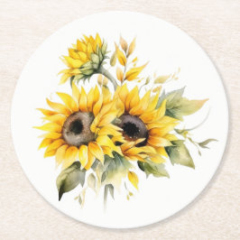 Frische Sonnenblumen: Personalisierte Hochzeitssli Runder Pappuntersetzer