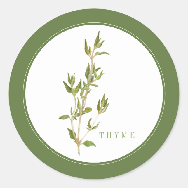 FRISCHE THYME Kleine runde Sticker (+Text) Grün (Vorderseite)