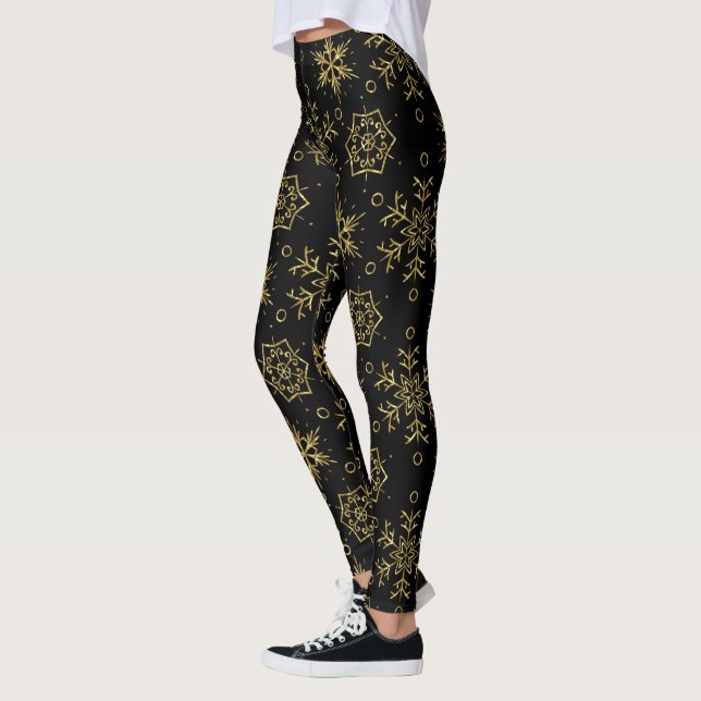 Frische Töne Weihnachts-Schneeflocken-Muster Leggings (Links)