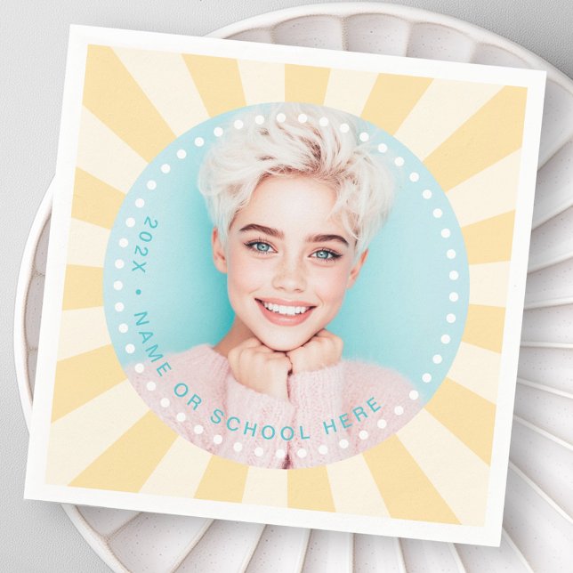 Frische trendige Sunburst Student Abschluss Foto Serviette (Fresh trendy sunburst student graduation photo napkins)