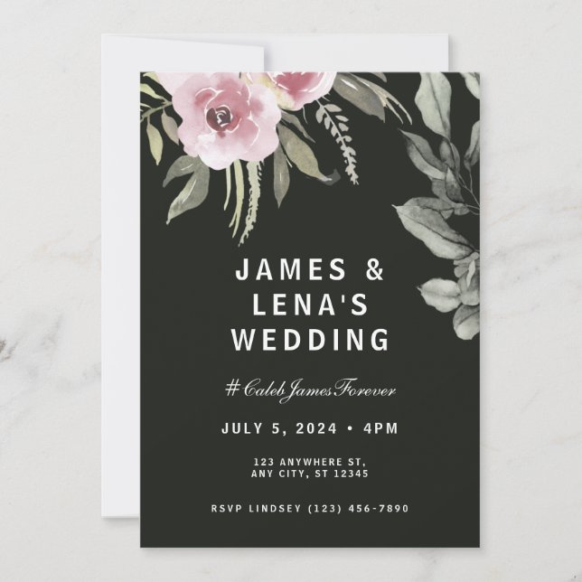 Frische und elegante grüne Blumen Einladung (Vorderseite)