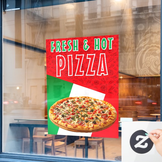 Frische und heiße Pizza mit Pizza Explosion Fensteraufkleber (Café-Fenster)
