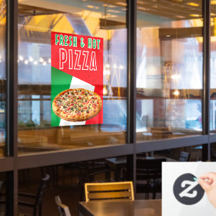 Frische und heiße Pizza mit Pizza-Explosion Fensteraufkleber