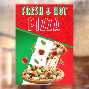 Frische und heiße Pizza mit Pizza Explosion groß Fensteraufkleber
