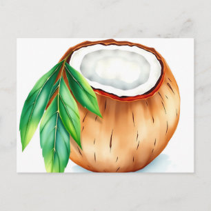 Frische und lebendige Watercolor Coconut on White Postkarte