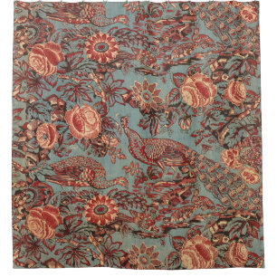 FRISCHE UND ROTE PINKROSEN, BLUE PAISLEY PATTER DUSCHVORHANG