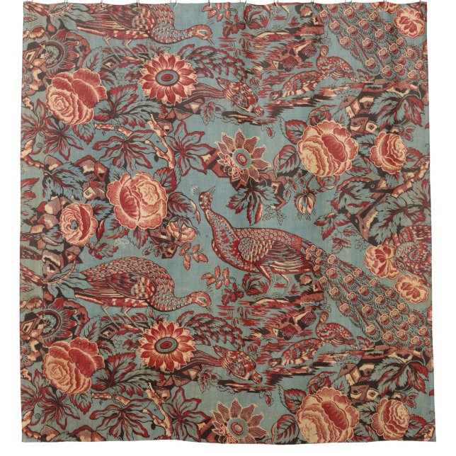FRISCHE UND ROTE PINKROSEN, BLUE PAISLEY PATTER DUSCHVORHANG (Vorderseite)