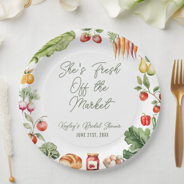 Frische vom Brautparty des Marktes für Bauern Pappteller (Fresh off the market! These farmer’s market bridal shower plates are great for appetizers & dessert)
