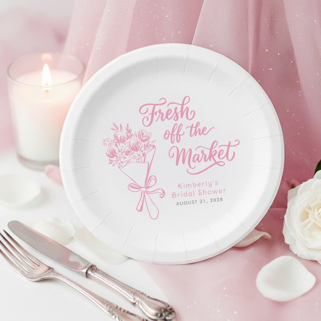 Frische vom Markt Rosa Garten Brautdusche Pappteller (Fresh Off The Market Pink Floral Whimsical Bridal Shower Plates)