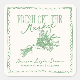 Frische Ware auf dem Markt Grüne Bridal Shower Quadratischer Aufkleber