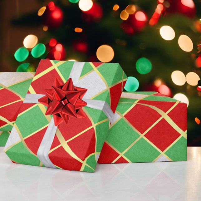 Frische Weihnachten Kariert Red Green Gold & White Geschenkpapier (Von Creator hochgeladen)