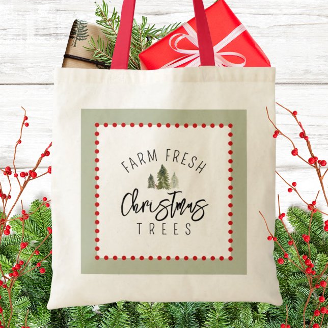 Frische Weihnachtsbäume Grüne Rote Wasserfarbe Tragetasche (Von Creator hochgeladen)