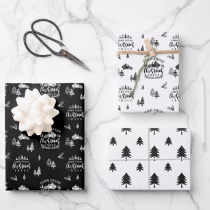 Frische Weihnachtsbaume Rücken & Weiß Geschenkpapier Set