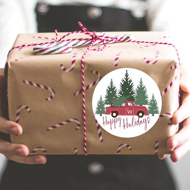 Frische Weihnachtsbaume Vintager LKW Runder Aufkleber (Von Creator hochgeladen)