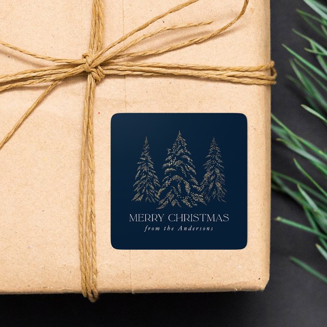 Frische Winter Pine Navy Frohe Weihnachten Quadratischer Aufkleber (Von Creator hochgeladen)