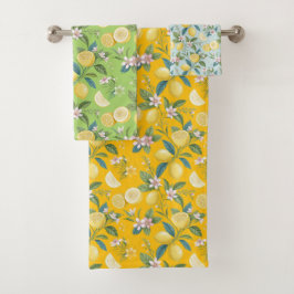 Frische Zitronen-Blumen-Botanik-Muster Badhandtuch Set