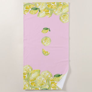 Frische Zitronen Rosa Gelbe Wasserfarben Zitronen Strandtuch