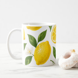 Frische Zitronenmuster mit Blättern und Blüten Kaffeetasse