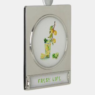 Frische Zitronensaft Cooles Getränk Lemonade Somm Banner-Ornament Silber