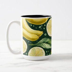 Frischer Bananen und Zitronenscheiben Aquarell-Kun Zweifarbige Tasse