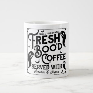 Frischer Boo'd-Kaffee serviert mit Schrei und Zuck Jumbo-Tasse