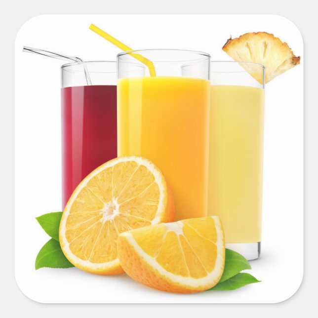 Frischer Fruchtsaft Quadratischer Aufkleber (Vorderseite)