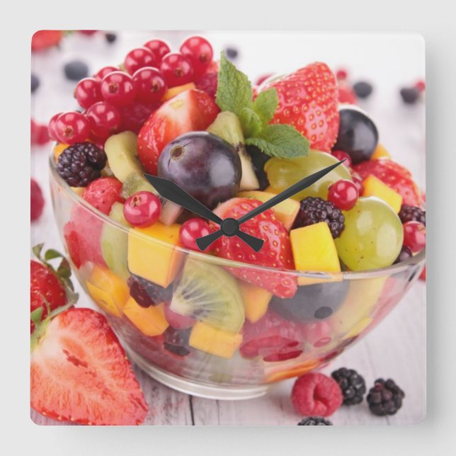 Frischer Fruchtsalat Quadratische Wanduhr (Vorderseite)