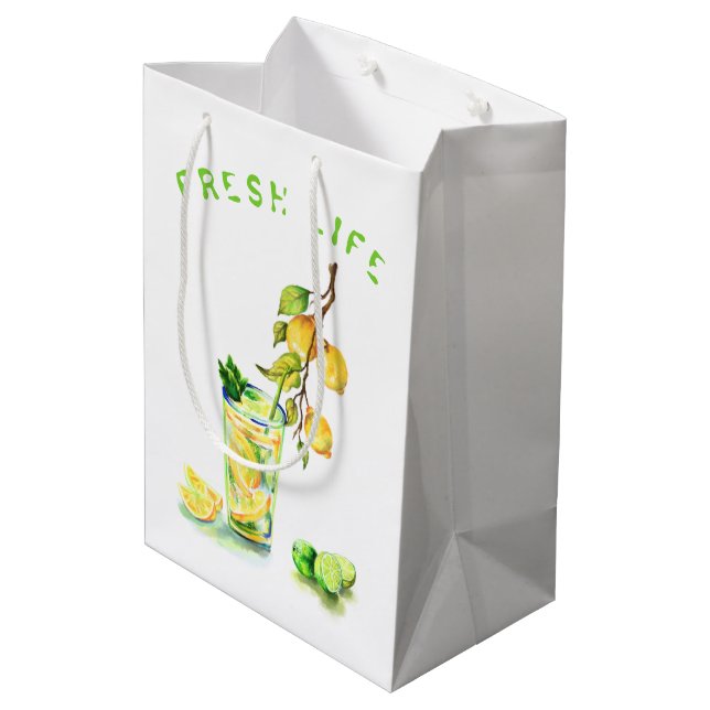 Frischer Lemon Drink Geschenkbeutel - Benutzerdefi Mittlere Geschenktüte (Rückseite Schrägansicht)