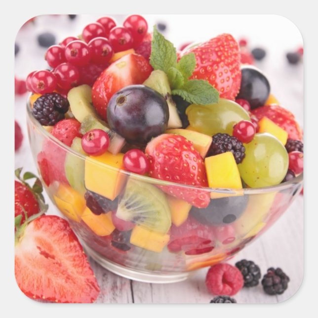 Frischer Obstsalat Quadratischer Aufkleber (Vorderseite)