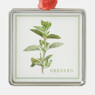 FRISCHER OREGANO Premium Quadratischer Weihnachtss Ornament Aus Metall