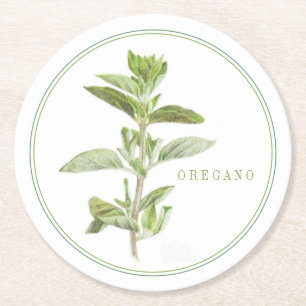 FRISCHER OREGANO Runde Papieruntersetzer (+Text) Runder Pappuntersetzer