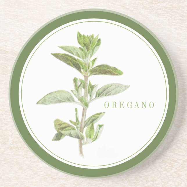 FRISCHER OREGANO Runder Sandstein Untersetzer +Tex (Vorne)