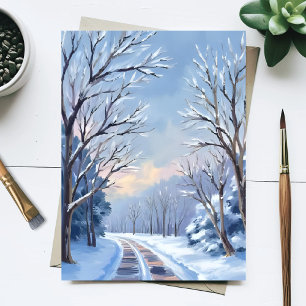 Frischer Schneefall   Winterstraße Wasserfarben Na Postkarte