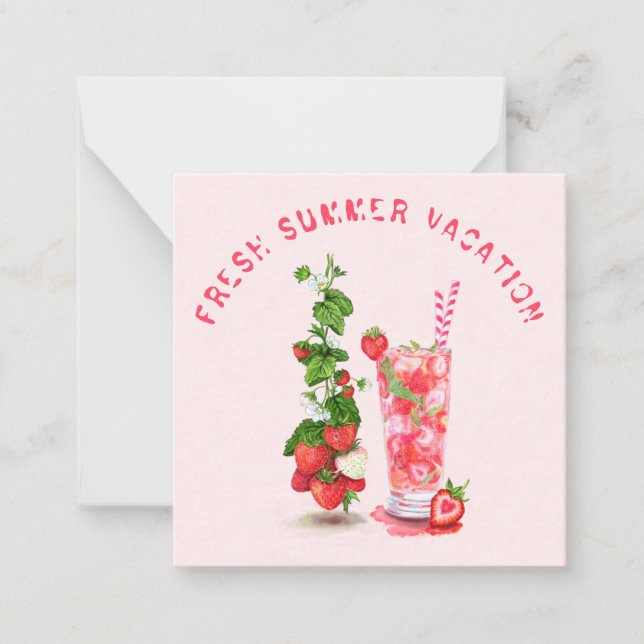 Frischer Sommerurlaub Card Erdbeeren Getränk Mitteilungskarte (Vorderseite)