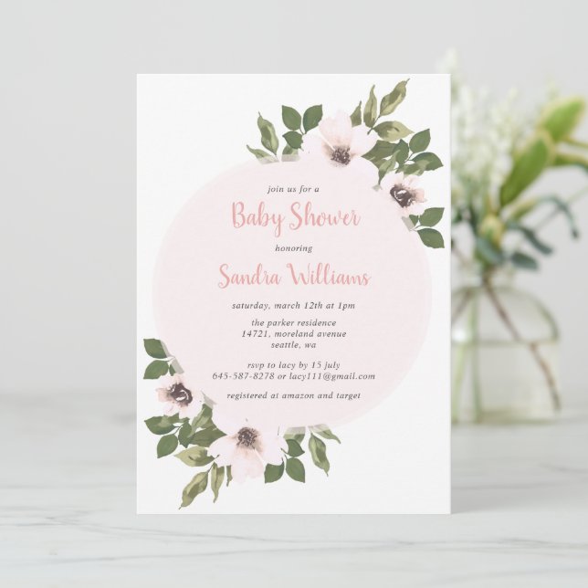 Frisches Anemone Baby Dusche Einladung_Blush Einladung (Stehend Vorderseite)