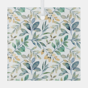 Frisches Aquarell Grün und Gelbes Blattmuster Ornament Aus Glas
