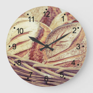Frisches Brot Basket Küche Große Wanduhr