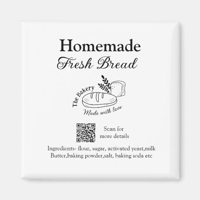 Frisches Brot und Backwaren mit Namen, Zutaten Q o Magnet (Vorne)