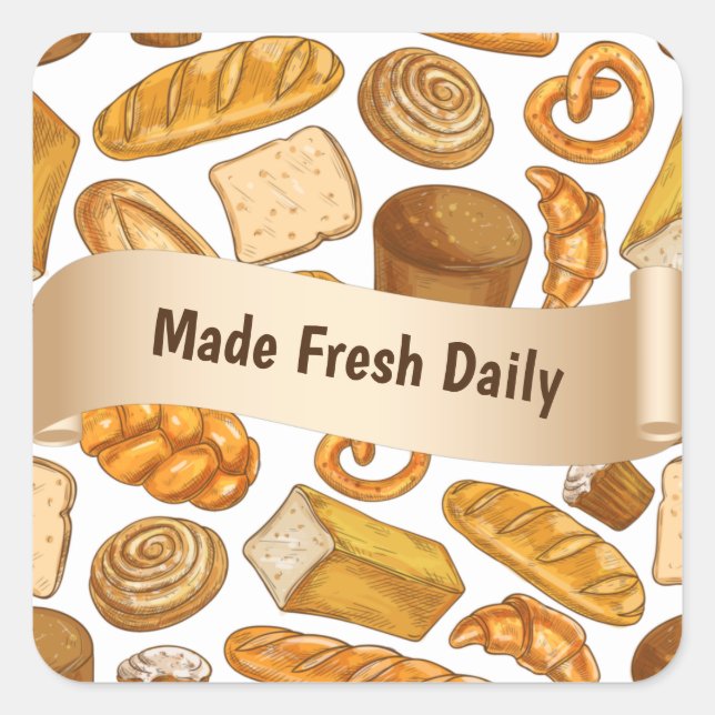 Frisches Brot und Konditoreibäckerei Quadratischer Aufkleber (Vorderseite)