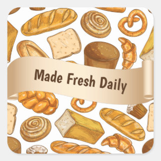 Frisches Brot und Konditoreibäckerei Quadratischer Aufkleber