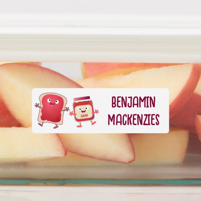 Frisches Brot und Marmelade Cartoon personalisiert Etiketten (Befestigt)