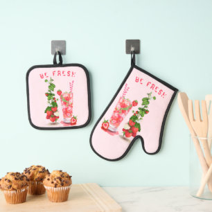 Frisches Erdbeeren Drink Oven Mitt & Pot Holder Se Ofenhandschuh & Topflappen-Set