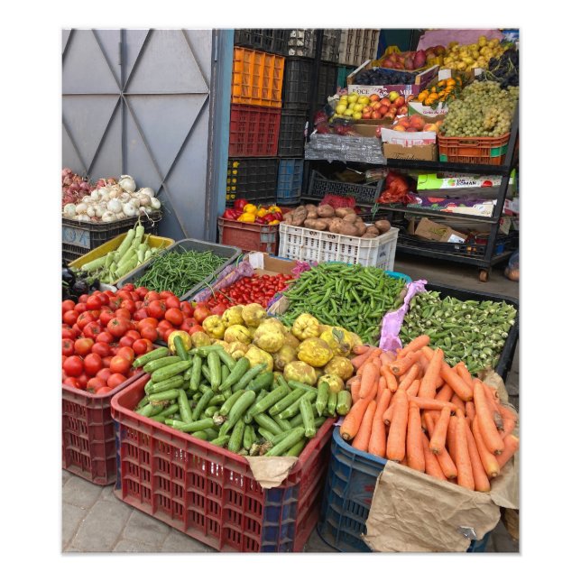 Frisches Gemüse auf dem Markt - Marrakesch, Marokk Fotodruck (Vorne)