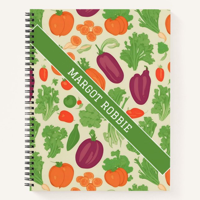 Frisches Gemüse, blumenfarbenes Muster Notizbuch (Vorderseite)