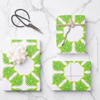 Frisches grünes geometrisches Blattmuster-Geschenk Geschenkpapier Set