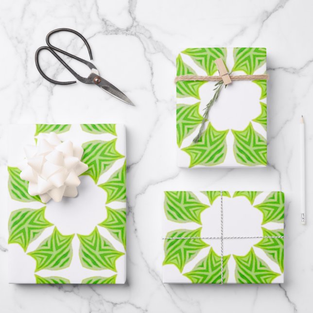 Frisches grünes geometrisches Blattmuster-Geschenk Geschenkpapier Set (Vorderseite)