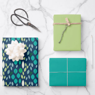 Frisches Leaf-Muster in blau Aquamarin und grün Geschenkpapier Set