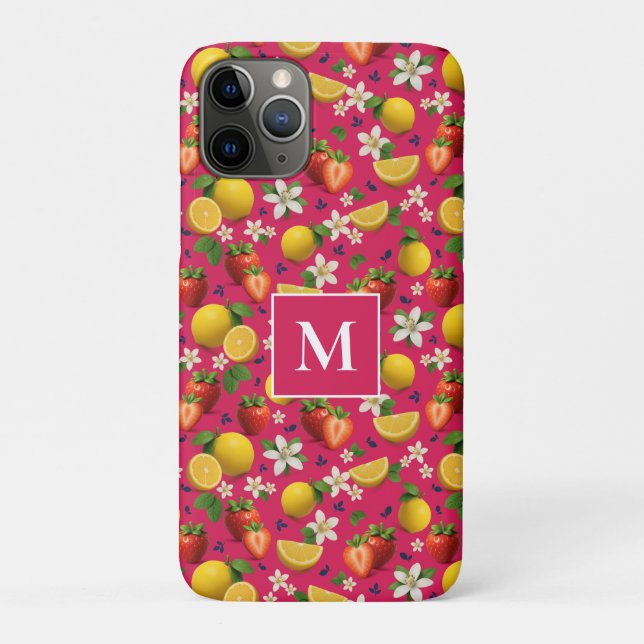 Frisches Obst Erdbeeren & ZitronenMonogramm - Rosa Case-Mate iPhone Hülle (Rückseite)